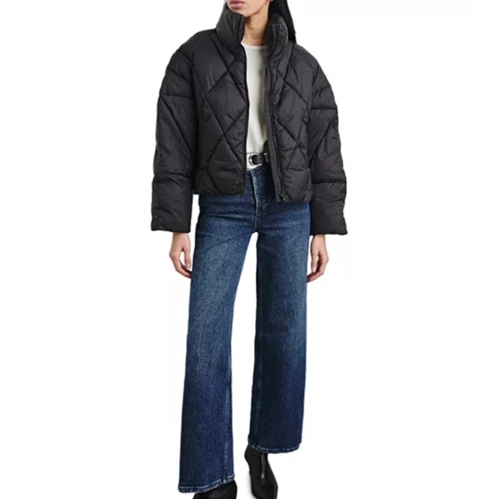 Rails Summit Black Puffer Jacket Cropped Basic Quilted Winter